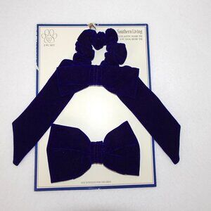 Velvet Dog Bow Tie AND Ladies Hair Tie Blue 2 Piece Set Pets Southern Living